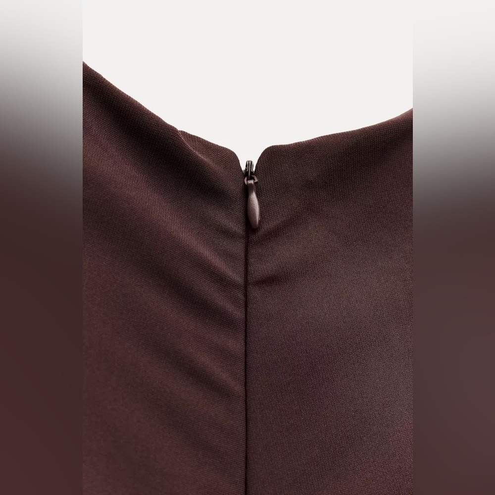 Zara long brown fitted dress midi bodycon evening cocktail casual - Picture 12 of 12